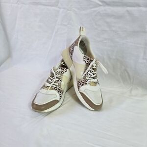 Sam Edelman Women's Darsie White Tan Logo Print Mesh Platform Fashion Sneaker 6M